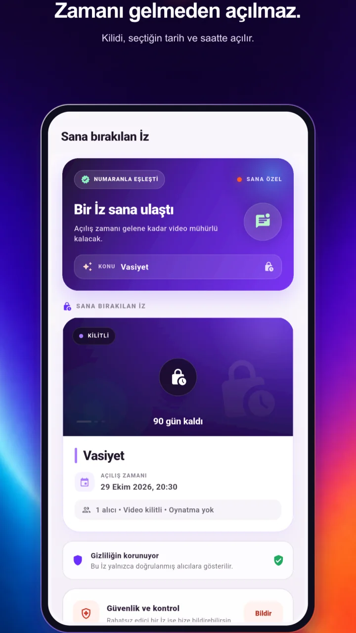 Zamanı gelmeden açılamayan kilitli İz ekranı